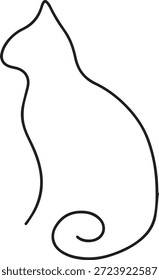 Dibujo minimalista de una línea de un gato sentado Perfil sobre fondo blanco para decoración de pared estética elegante
