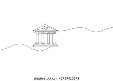Desenho minimalista de uma linha do edifício clássico do banco com colunas e pilares