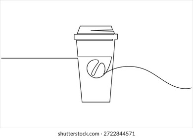 Dibujo minimalista de una línea de taza de café con Vector de logotipo de frijol