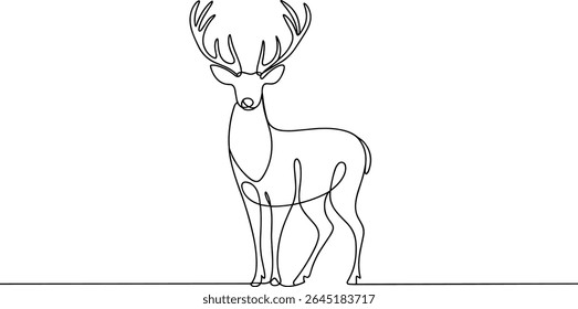Minimalist One Line Drawing of a Deer with Antlers – Elegant Line Art Illustration