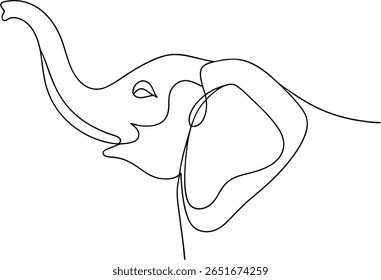 Desenho minimalista de uma linha de uma cabeça de elefante - símbolo de força, sabedoria e conservação da vida selvagem