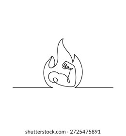 Dibujo minimalista de una línea de una llama con una mano extendiéndose
