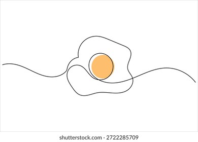 Desenho minimalista de uma linha de um ovo frito com vetor de gema de laranja