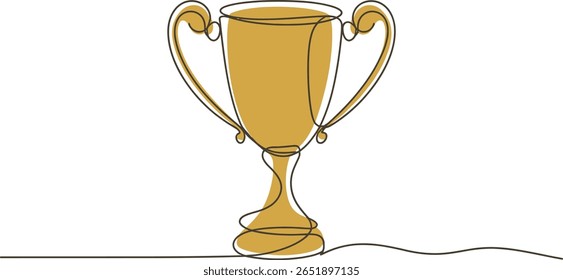 Minimalist One Line Drawing of a Golden Trophy Cup – Vector Illustration for Awards, Sports Competitions, and Achievement Recognition