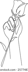 Minimalist One Line Drawing of a Hand Holding a Rose | Elegant Floral Illustration | Modern Continuous Line Art
