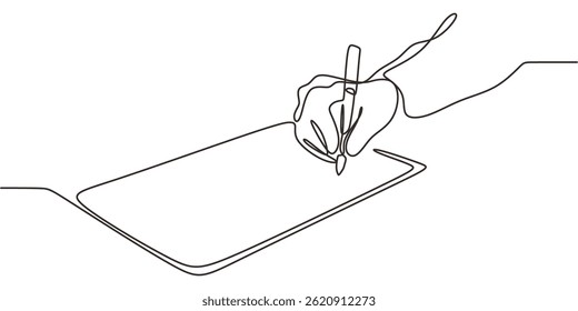 Minimalist One Line Drawing Hand Pen Writing Paper. Note Taking Vector Art.
