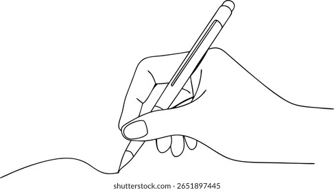 Minimalist One Line Drawing of a Hand Writing with Pen – Simple Vector Line Art of Writing Hand