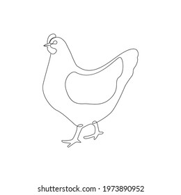 Minimalist One Line Drawing Hen Or Chicken Icon. Line Drawing Hen Farm Birds Tattoo. Free Single Line Drawing Of Hen Or Chicken. Vector Illustration. Farm Birds One Line Hand Drawing Continuous Art 