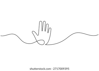Dibujo minimalista de una línea de un símbolo de mano humana con la palma hacia arriba
