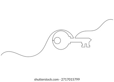 Dibujo minimalista de una línea de un símbolo clave para la seguridad y privacidad de la propiedad