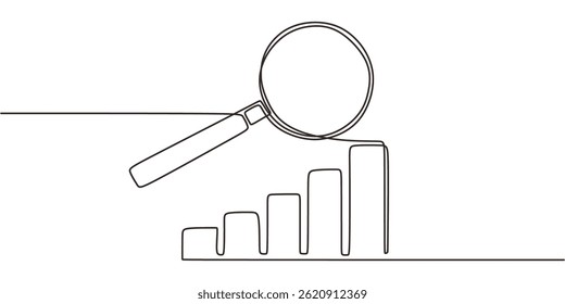 Minimalist One Line Drawing Magnifying Glass Graph. Search Growth Concept Vector.