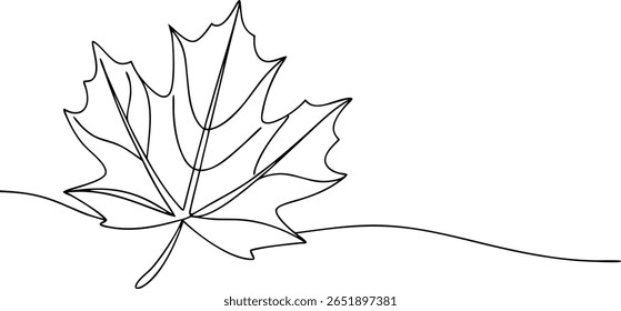 Desenho minimalista de uma linha de uma folha de bordo, vetor Botanical Line Art
