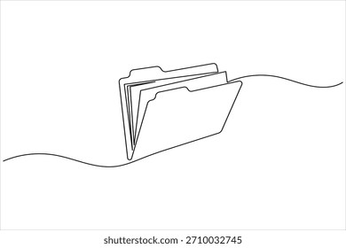 Dibujo minimalista de una línea de una carpeta abierta con documentos, almacenamiento de datos