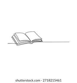 Dibujo minimalista de una línea de un libro abierto que descansa sobre una superficie plana