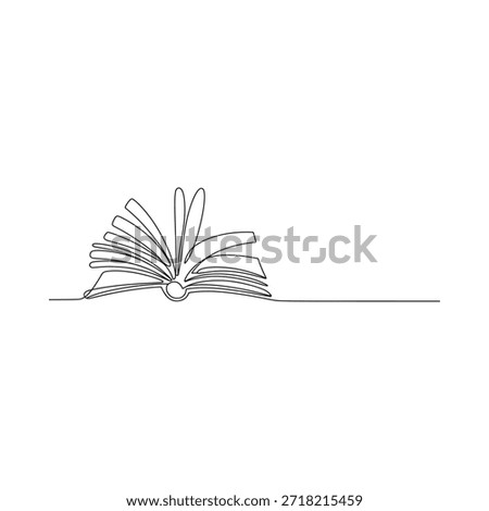 Minimalist one line drawing of an open book with pages fanning out slightly