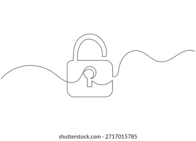 Dibujo minimalista de una línea de un símbolo de candado para seguridad de datos y privacidad