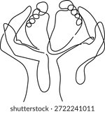 Minimalist One Line Drawing of Parent Hands Holding Tiny Baby Feet