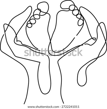 Minimalist One Line Drawing of Parent Hands Holding Tiny Baby Feet