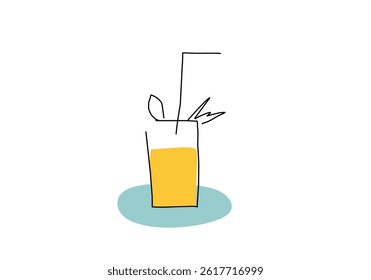 Minimalist one line drawing of a person wearing a hat and holding a drink with a straw. 