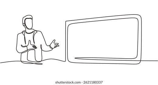 Minimalist One Line Drawing Presenter Whiteboard. Business Education Concept Vector Art.