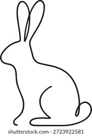 Desenho minimalista de uma linha de um perfil de coelho no fundo branco para decoração de parede estética elegante