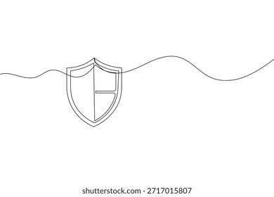 Dibujo minimalista de una línea de un símbolo de escudo para defensa y seguro