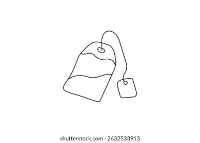 Minimalist one line drawing of a  simple teabag outline drawing for tea concept