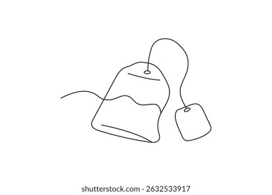 Minimalist one line drawing of a  simple teabag outline drawing for tea concept