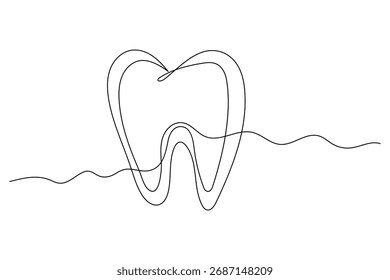 Minimalist one line drawing of teeth isolated outline vector illustration for dental design