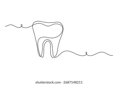 Minimalist one line drawing of teeth isolated outline vector illustration for dental design