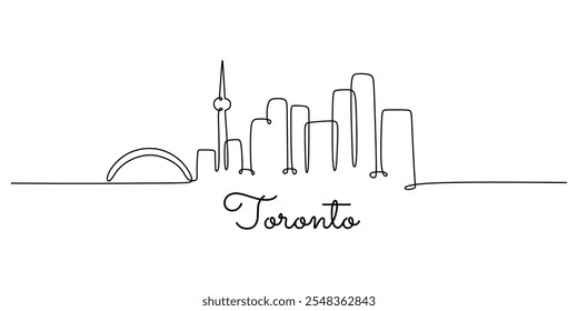 A minimalist one line drawing of Toronto, featuring its iconic city landmarks. A clean vector illustration for cityscape concepts.