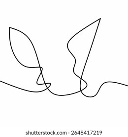 Desenho minimalista de uma linha de duas folhas, ligado por uma linha de fluxo contínuo. Este design botânico abstrato é ideal para a arte de parede moderna, marca com tema ecológico e decoração minimalista.
