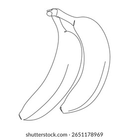 Minimalist one line drawing of two bananas. Illustrating tropical fruit is simple yet artistic, ideal for food-related designs, healthy lifestyle content, restaurant branding, use in icons, posters
