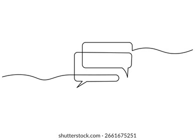 Minimalist one line drawing of two speech bubbles with ellipsis, symbolizing conversation or communication.