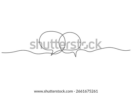 Minimalist one line drawing of two speech bubbles with ellipsis, symbolizing conversation or communication.