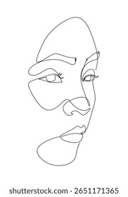 Desenho minimalista de uma linha do rosto de uma mulher em estilo abstrato. Este trabalho artístico de linha contínua é perfeito para arte de parede moderna, marca de beleza, ilustração de moda ou design editorial