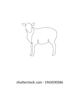 Minimalist one line ewe sheep Icon. Line drawing ewe tattoo. Ewe sheep Vector Illustration. Free single line drawing of female sheep ewe. One line hand drawing continuous art