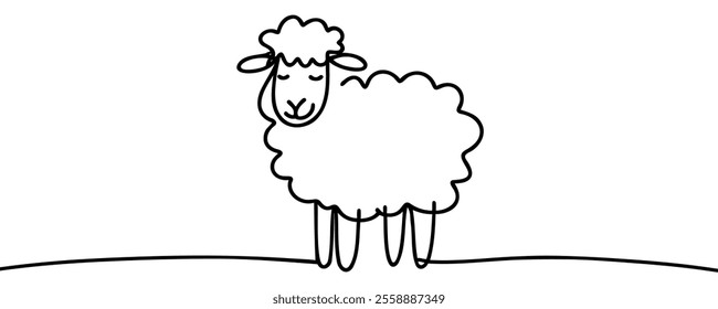 Minimalist one line ewe sheep Icon. Line drawing ewe tattoo. Ewe sheep Vector Illustration. Free single line drawing of female sheep ewe. One line hand drawing continuous art