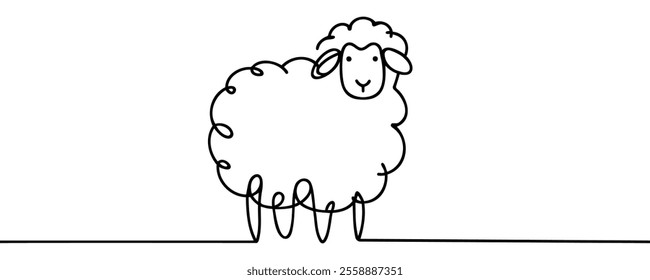 Minimalist one line ewe sheep Icon. Line drawing ewe tattoo. Ewe sheep Vector Illustration. Free single line drawing of female sheep ewe. One line hand drawing continuous art