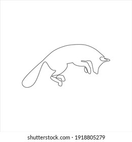 Minimalist One Line Fox Icon. Line drawing animal tattoo. The fox is jumping one line hand drawing continuous art print, Vector Illustration. Free single line drawing of fox