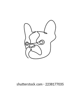 Minimalist one line french bulldog dog face logo design. Modern line art, vector, graphic, icon, illustration