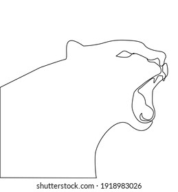 Minimalist One Line Head of Tiger or Lioness open mouth. Line drawing animals tattoo. Angry lioness one line hand drawing continuous, Vector Illustration. Free single line drawing of lioness or tiger