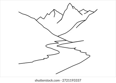 Dibujo minimalista de una línea de la cordillera, Vector de paisaje de arte de línea continua