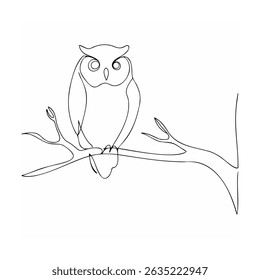 Minimalist one line owl perched on branch simple line art for creative designs