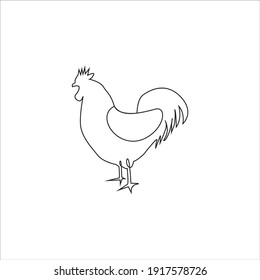 Minimalist One Line Rooster Icon. Line drawing of rooster tattoo. Vector Illustration. Free single line drawing of rooster or cock, Farm birds one line hand drawing continuous art