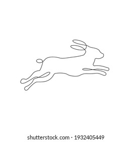 Minimalist  One Line running Rabbit Icon. Line drawing rabbit tattoo. Farm animals one line hand drawing continuous art print, Vector Illustration. Free single line drawing of jumping rabbit