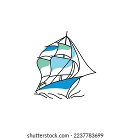 Minimalist one line ship logo design. Modern line art, vector, graphic, icon, illustration