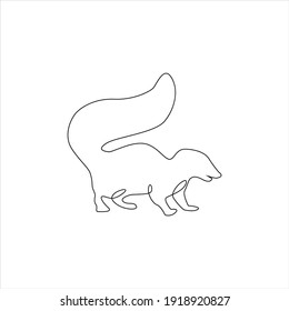 Minimalist One Line Skunk Icon. Line drawing animals tattoo. Skunk one line hand drawing continuous art print, Vector Illustration. Free single line drawing of Skunk