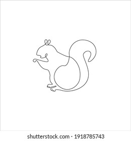 Minimalist One Line Squirrel Icon. Line drawing animal tattoo. Squirrels one line hand drawing continuous art print, Vector Illustration. Free single line drawing of squirrels