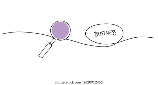 Minimalist One Line Style Magnifying Glass Business Word. Investigation Concept Vector.